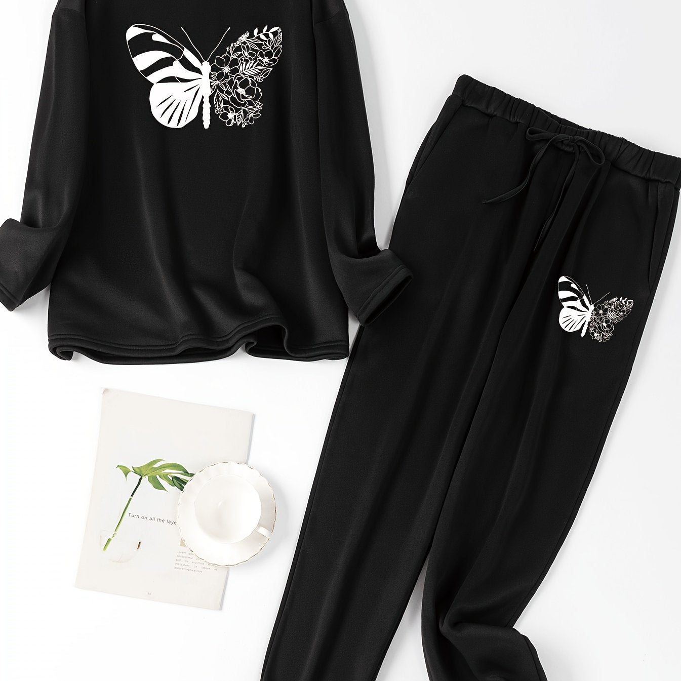  Floral Butterfly Lounge Set Long Sleeve Top & Joggers Paj