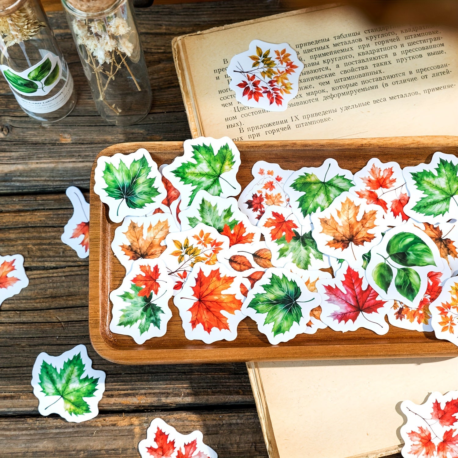 45pcs Autumn Letter Washi Paper Boxed Stickers, Material Sealing Stickers