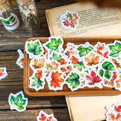 45pcs Autumn Letter Washi Paper Boxed Stickers, Material Sealing Stickers