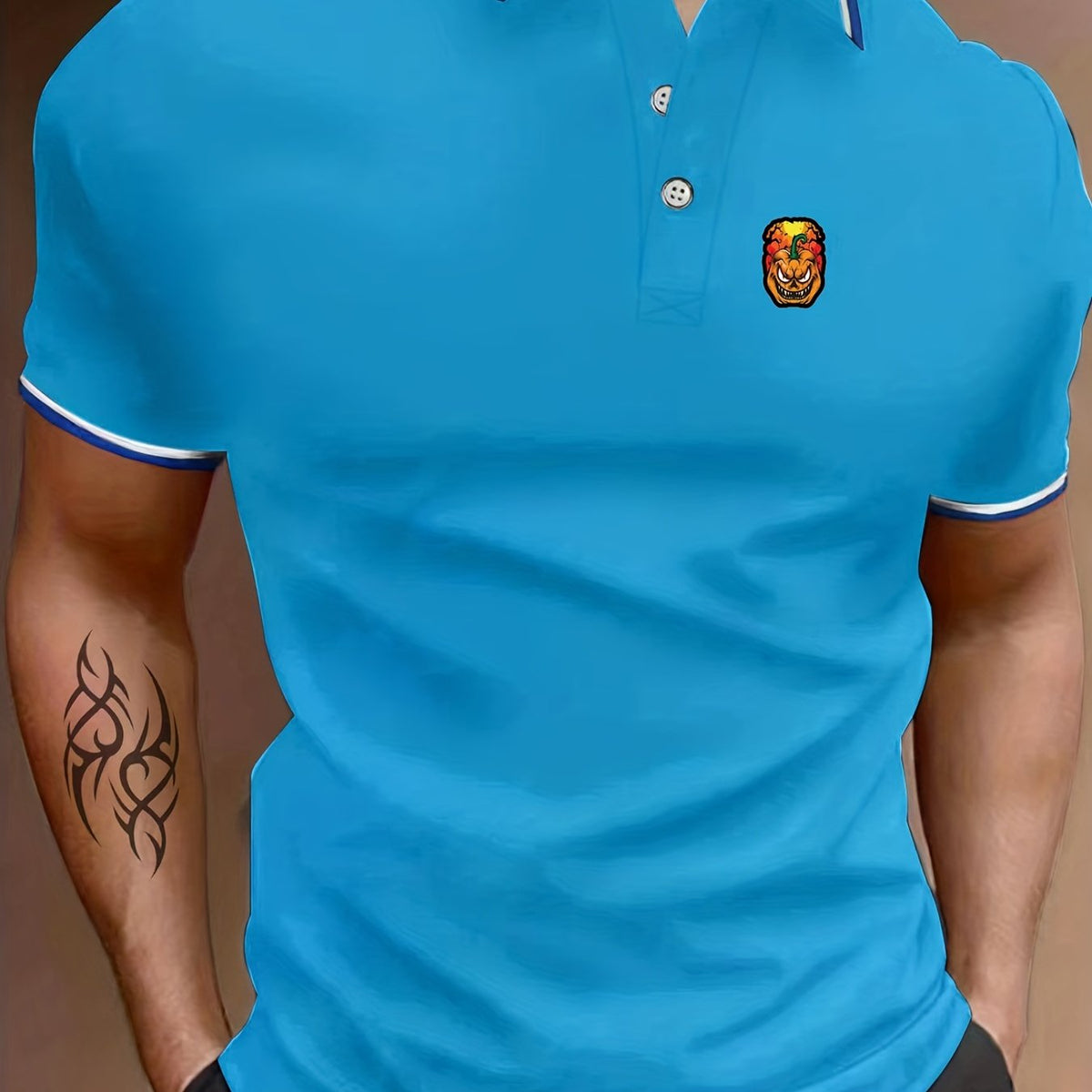 Men's Pumpkin Polo Shirt Stretch Button Up Short Sleeve