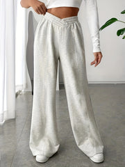  Wide Leg Trousers V waist High Rise Solid Casual Pants