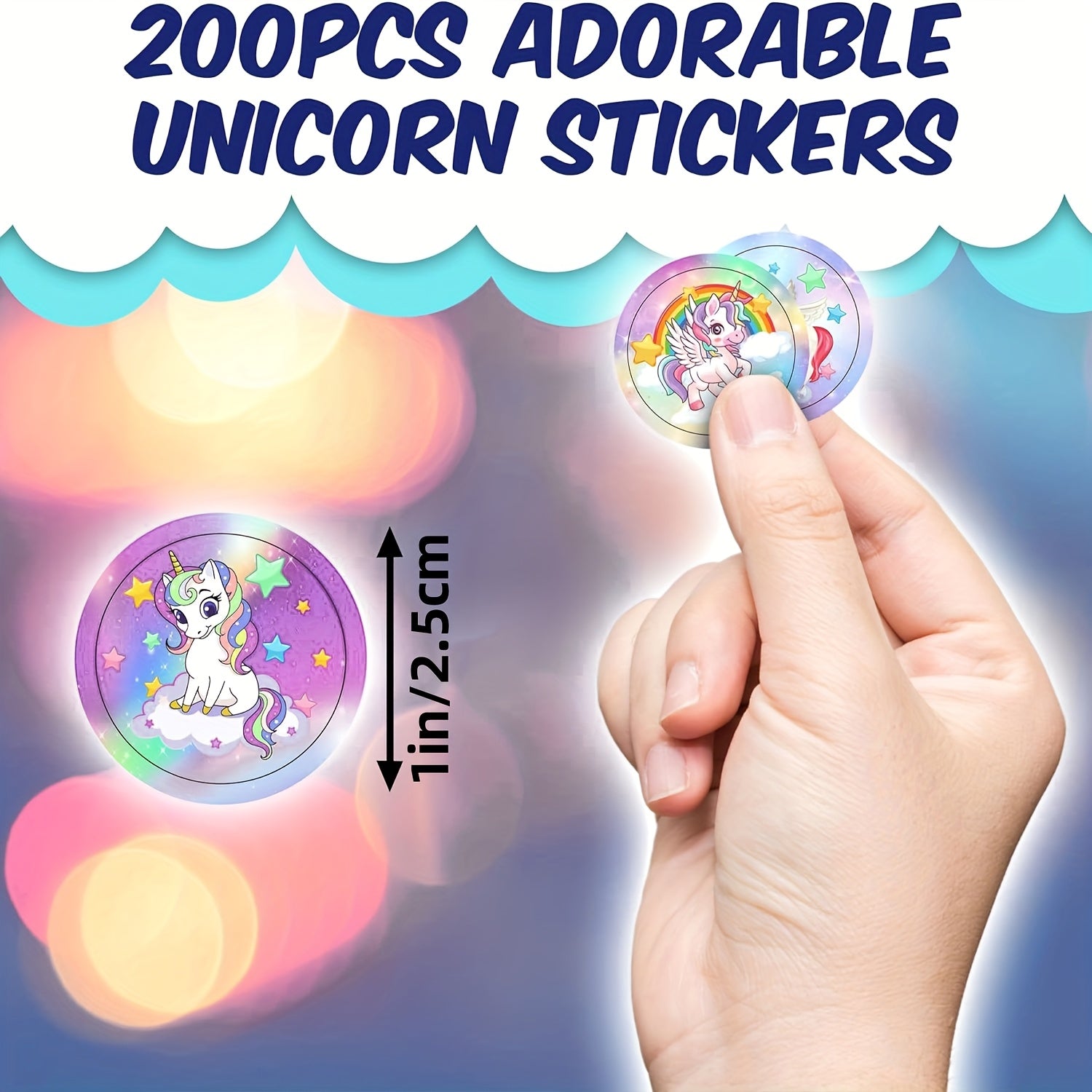 500 Purple Fantasy Unicorn Stickers Roll - DIY Decoration