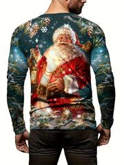 Christmas Santa Claus Print Men's Long Sleeve Tee For Autumn