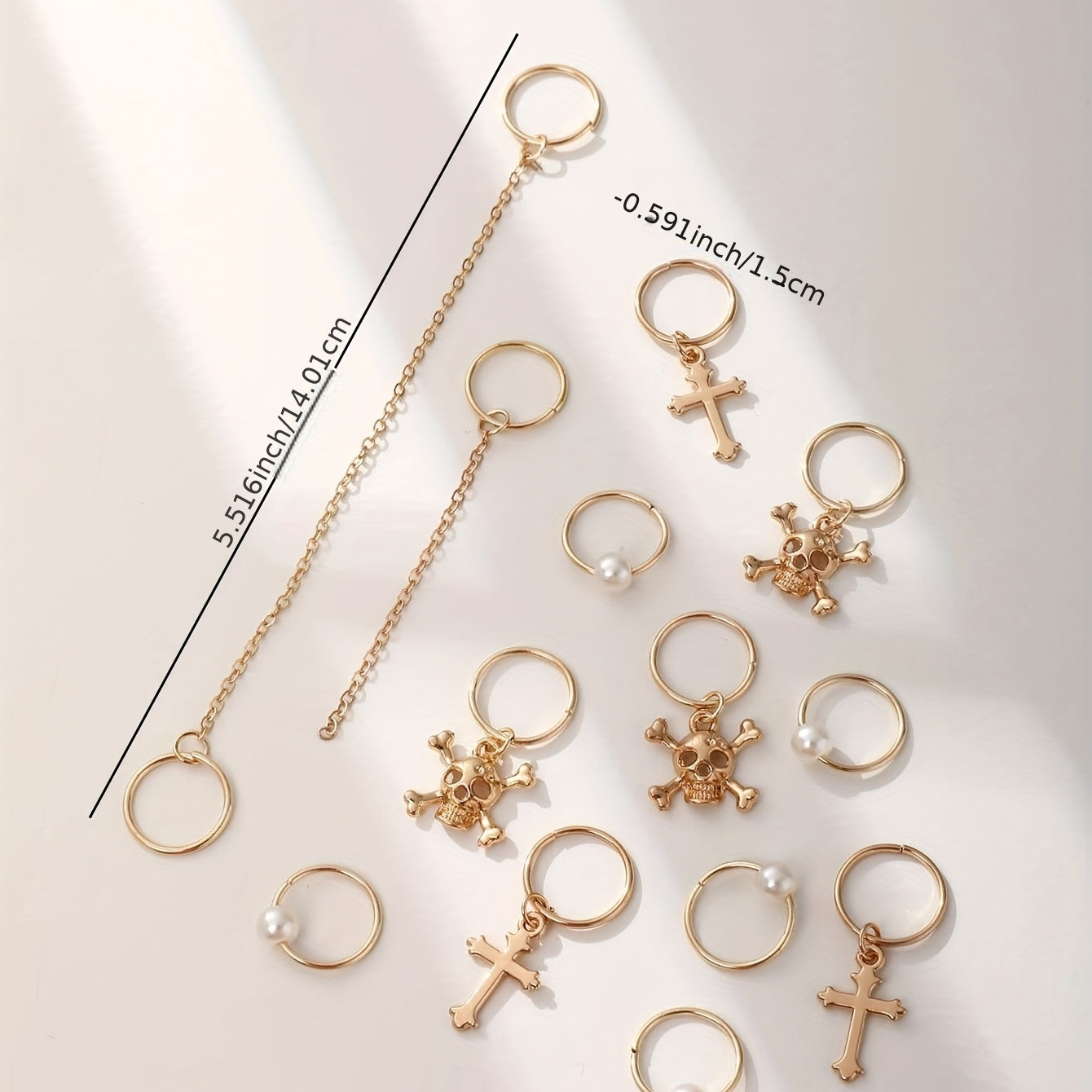 12pcs Braids Hair Ring with Skull Cross Tassel Alloy Dreadlock Ring Style Hair