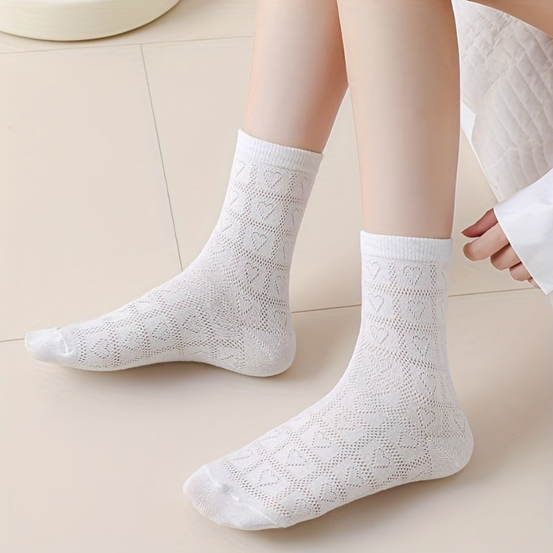 4 Pairs Heart Striped Socks Comfy & Breathable Women's Stockings