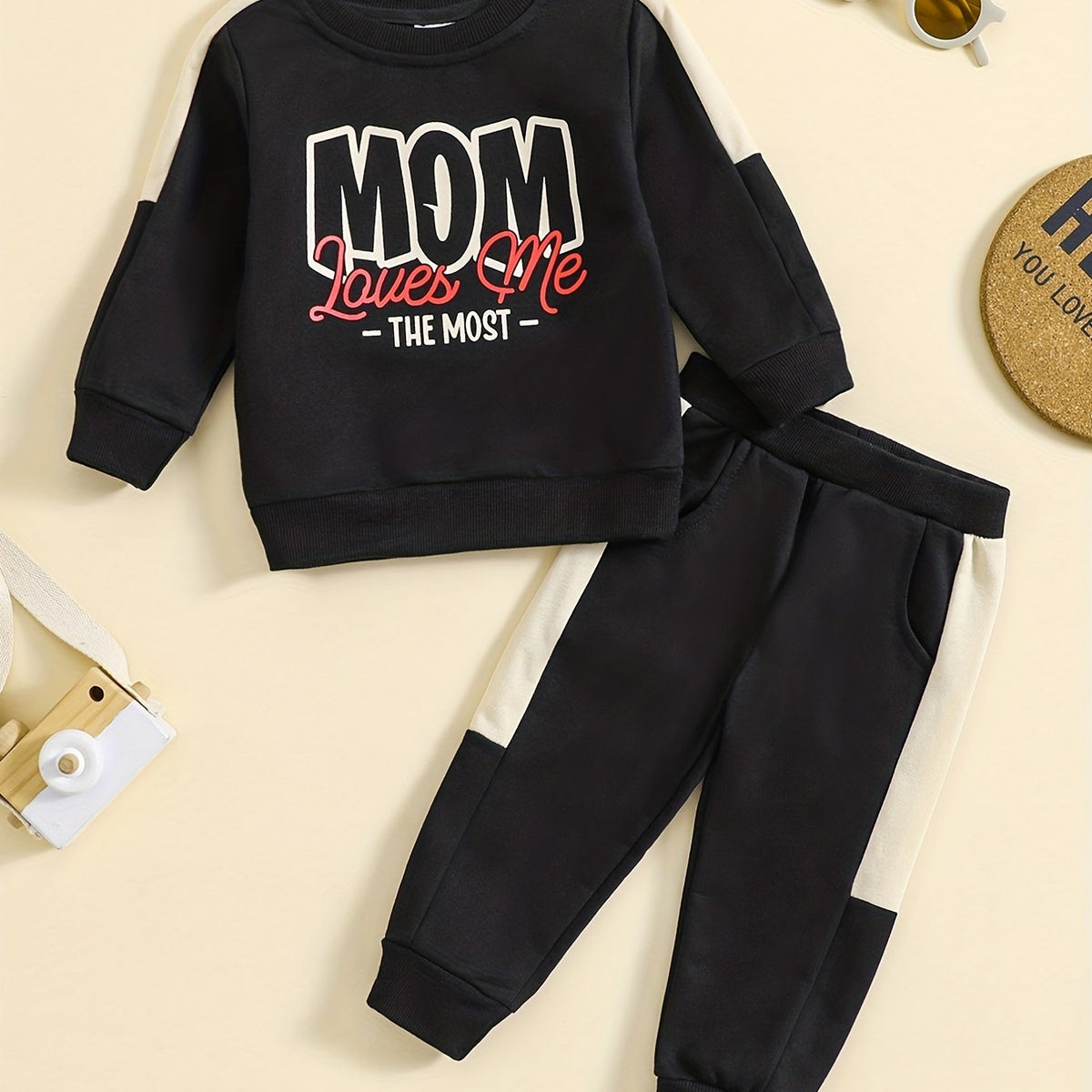 Boys Block Sweatshirt Top Trousers Set for Autumn Winter