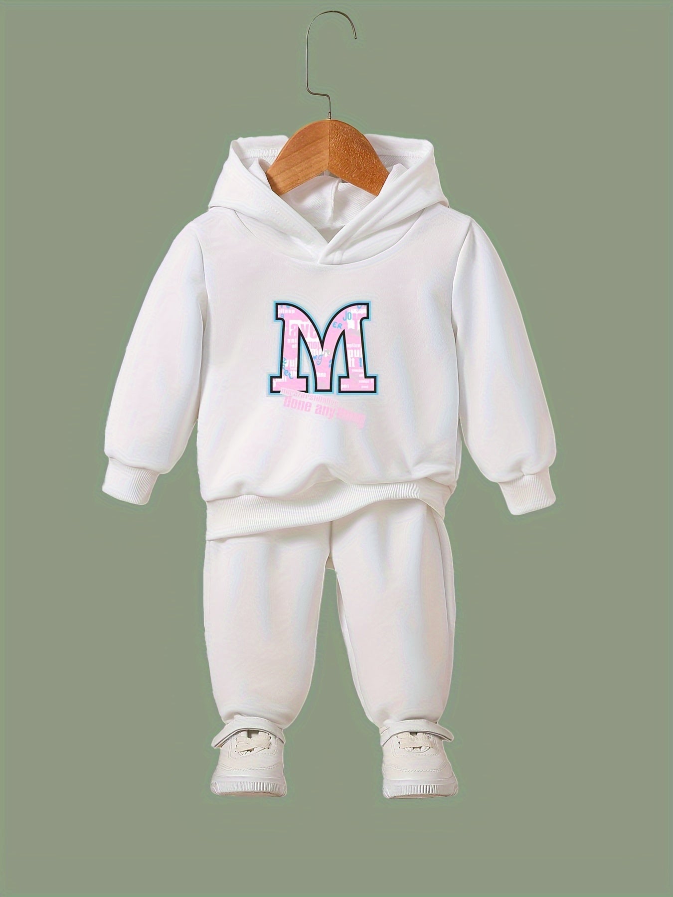 Girls Boys 2pcs M Letter Hooded Pullover Pants Set for Sports