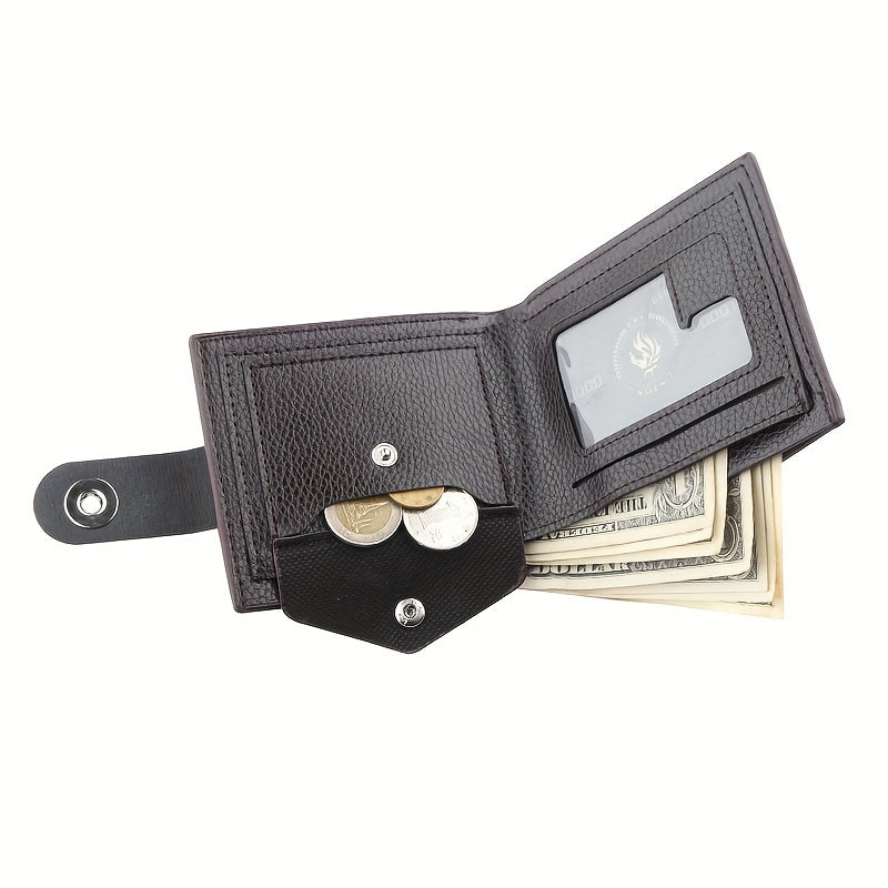 Men's Casual Coin Wallet PU Leather Zipper Closure Multiple Credit Card Holder