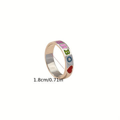 Rainbow Carved Oil Dripping Ring with Red Heart - Gift for Teen Girls