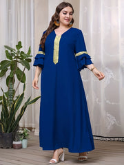  Sequin Decor Layered Sleeve V Neck Maxi Dress