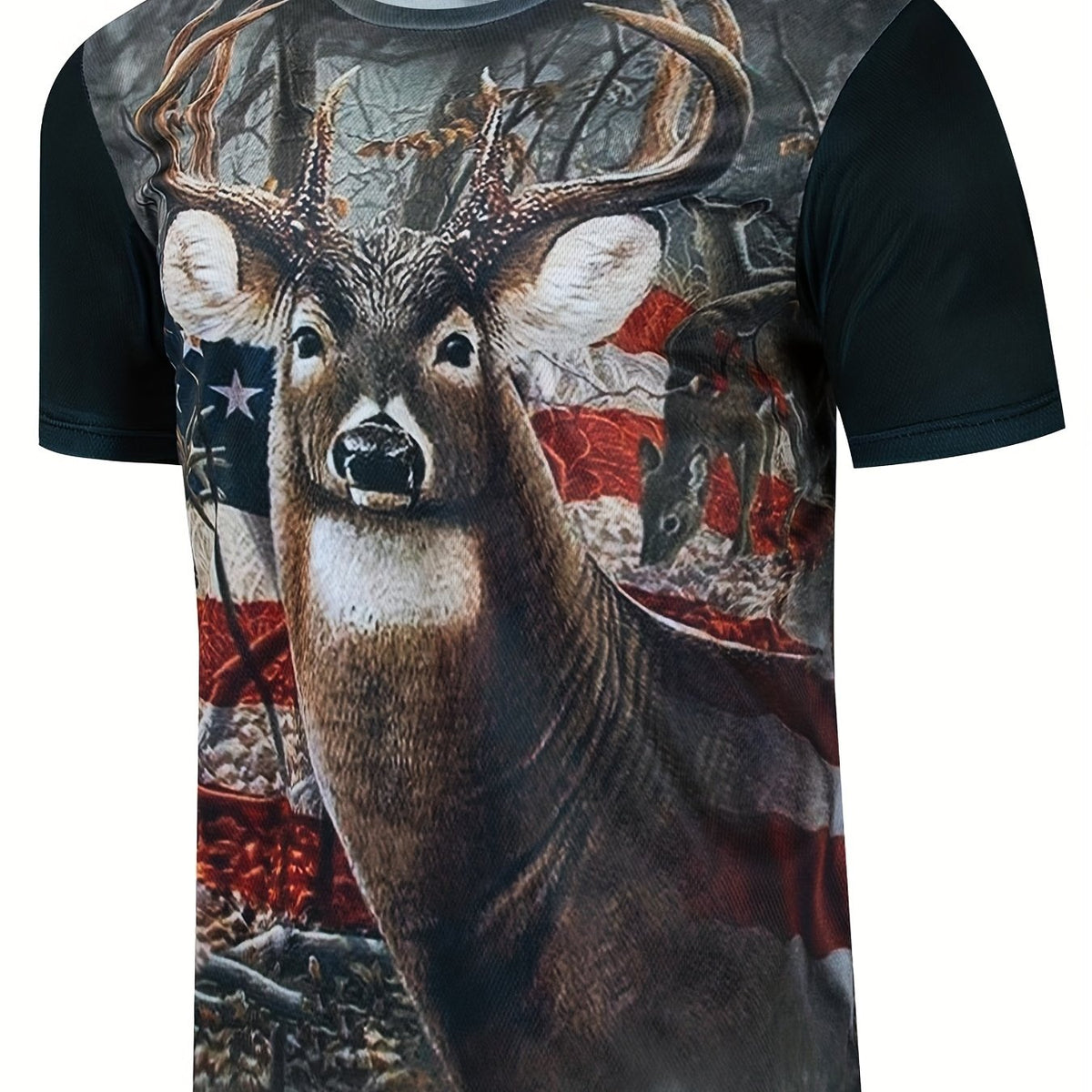 Patriotic Deer Print T Shirt for Men Comfortable 3D Print Crew Neck Tee