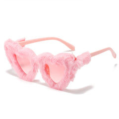 Heart Plush Fuzzy Fur Sunglasses For Women Novelty Frame Punk Velvet Cat Eye