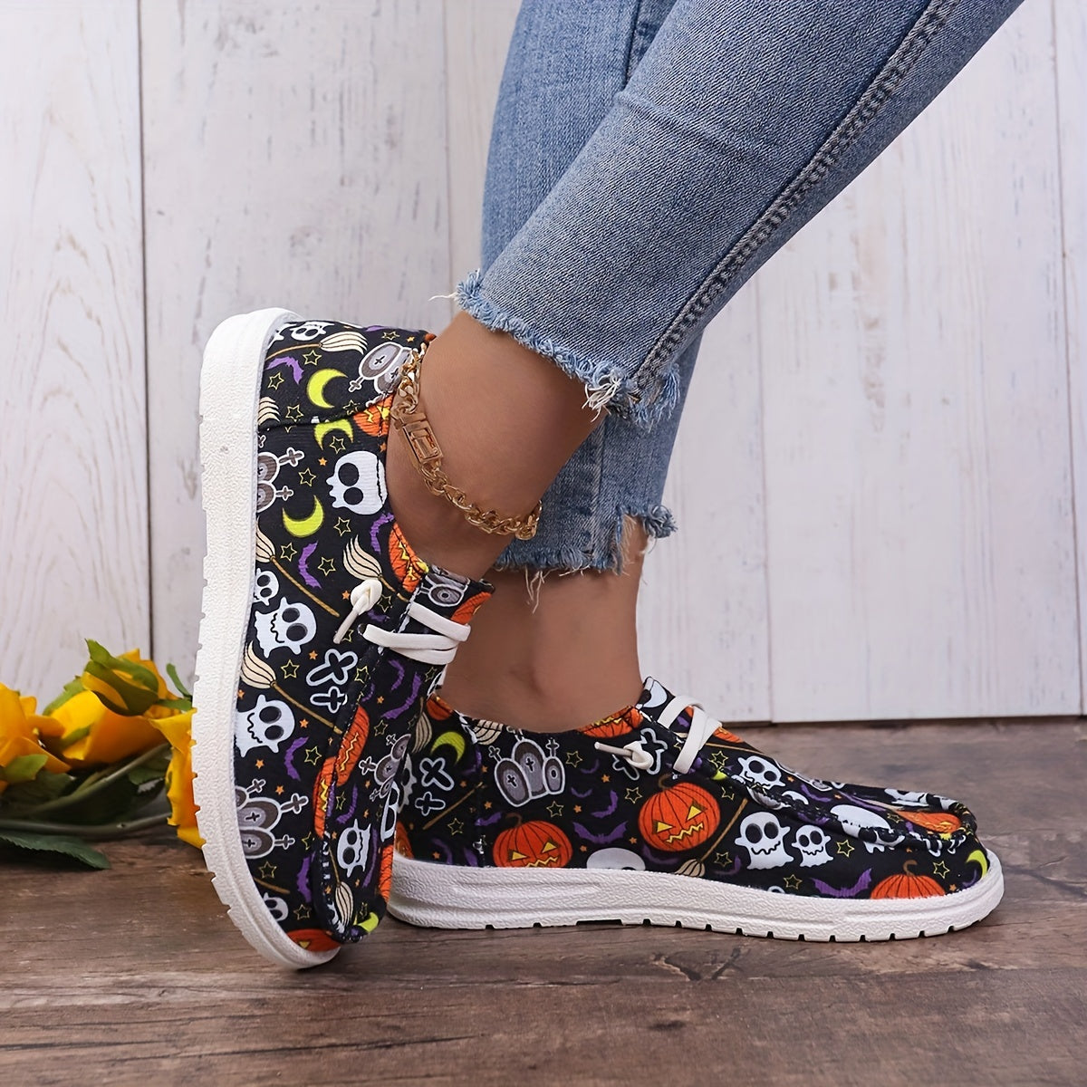 Scary Pumpkin Ghost Slip On Sneakers Lightweight Comfortable Boat Shoes