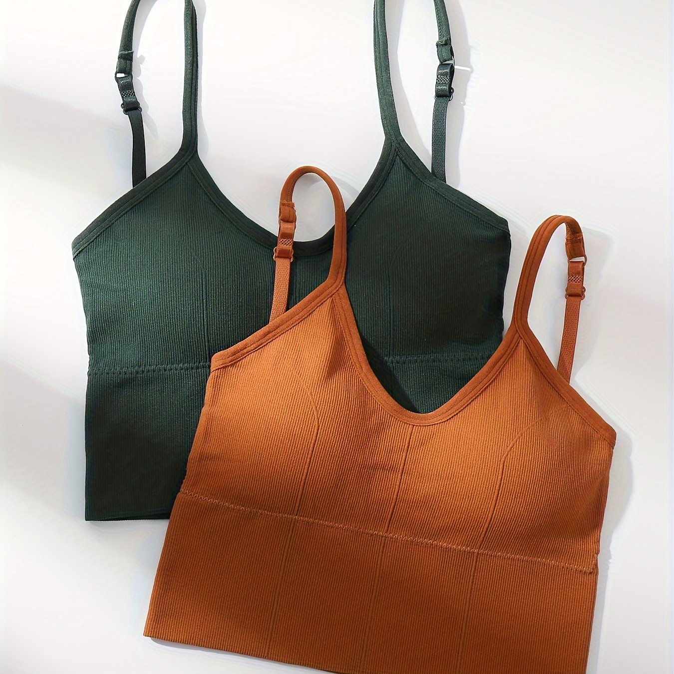 2pcs Solid Cami Tops Soft & Comfy Crop Top Lingerie & Underwear