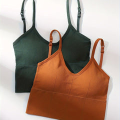 2pcs Solid Cami Tops Soft & Comfy Crop Top Lingerie & Underwear