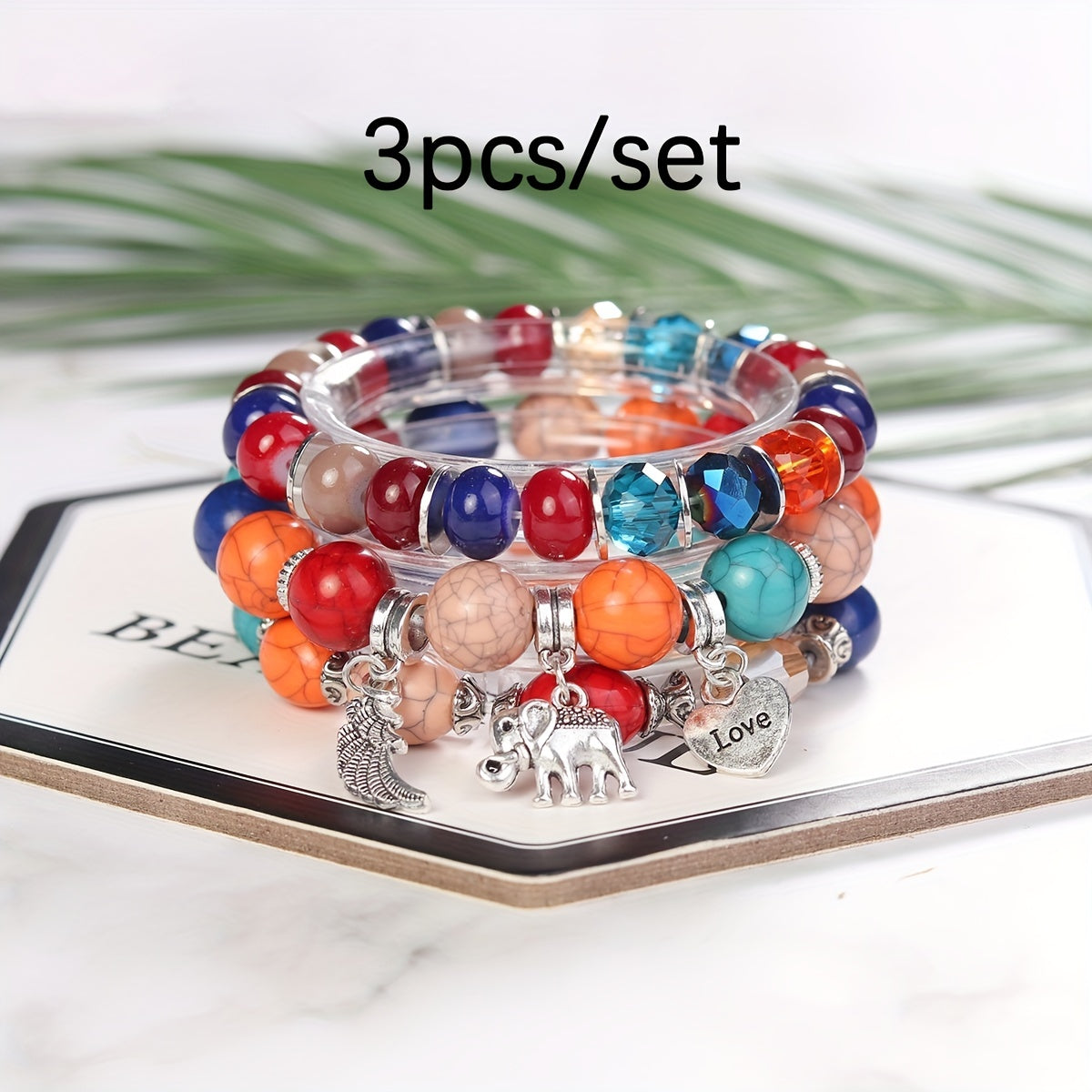 Bohemian Beaded Elephant Wings LOVE Ball Bracelet