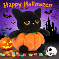 JACKCAT Halloween Pumpkin Cat Plush Toy Soft Orange Stuffed Animal Green