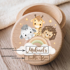 Personalized Wooden Tooth Keepsake Box for Kids Custom Animal Name Gift