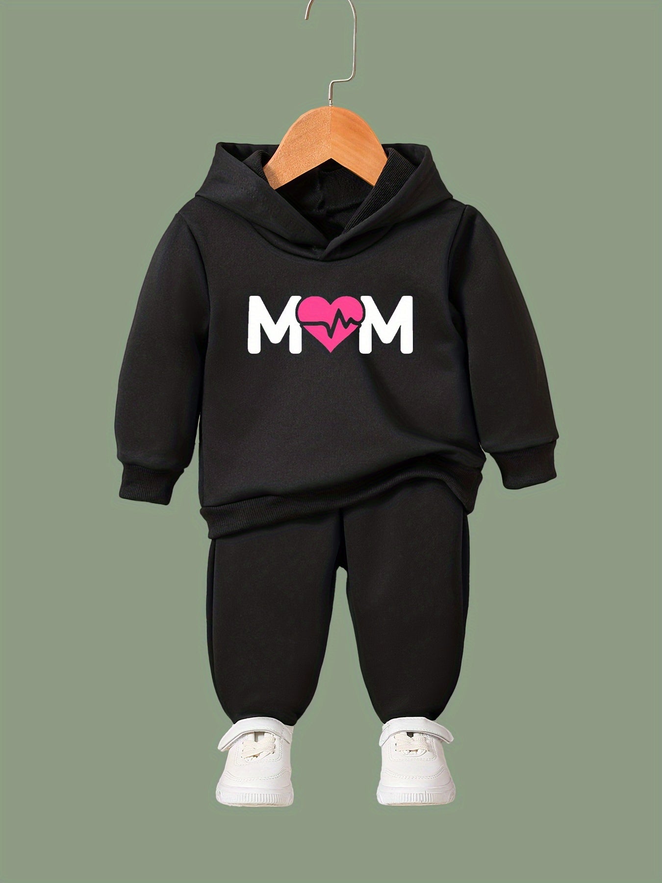 OERYUI 2pcs Heart Graphic MOM Hoodies Pants Set For Kids Spring Fall