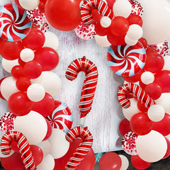 115pcs Candy Cane Balloon Arch Kit Christmas Decoration Red Confetti Balloons