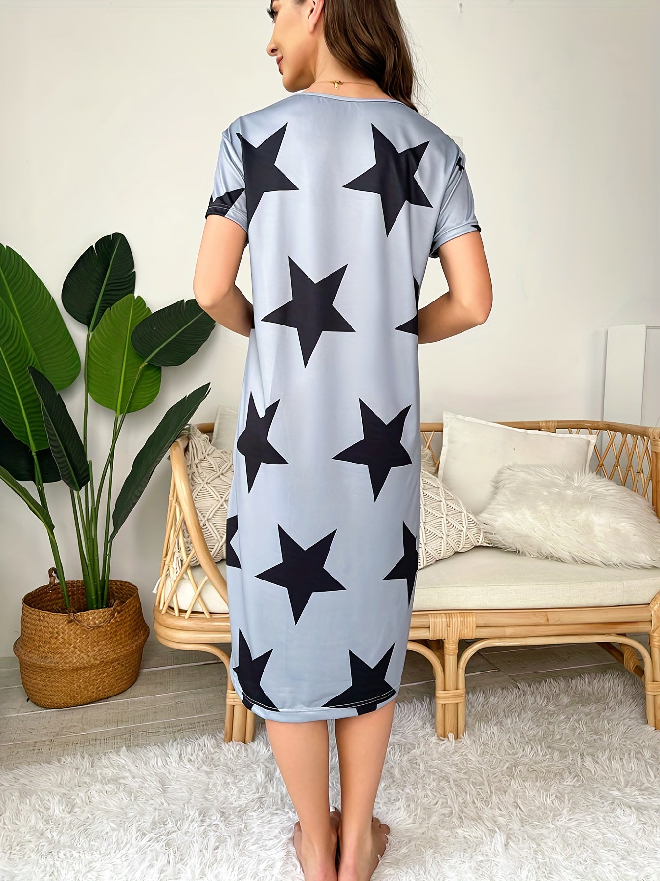 Star Print Nightdress Short Sleeve Sleepwear