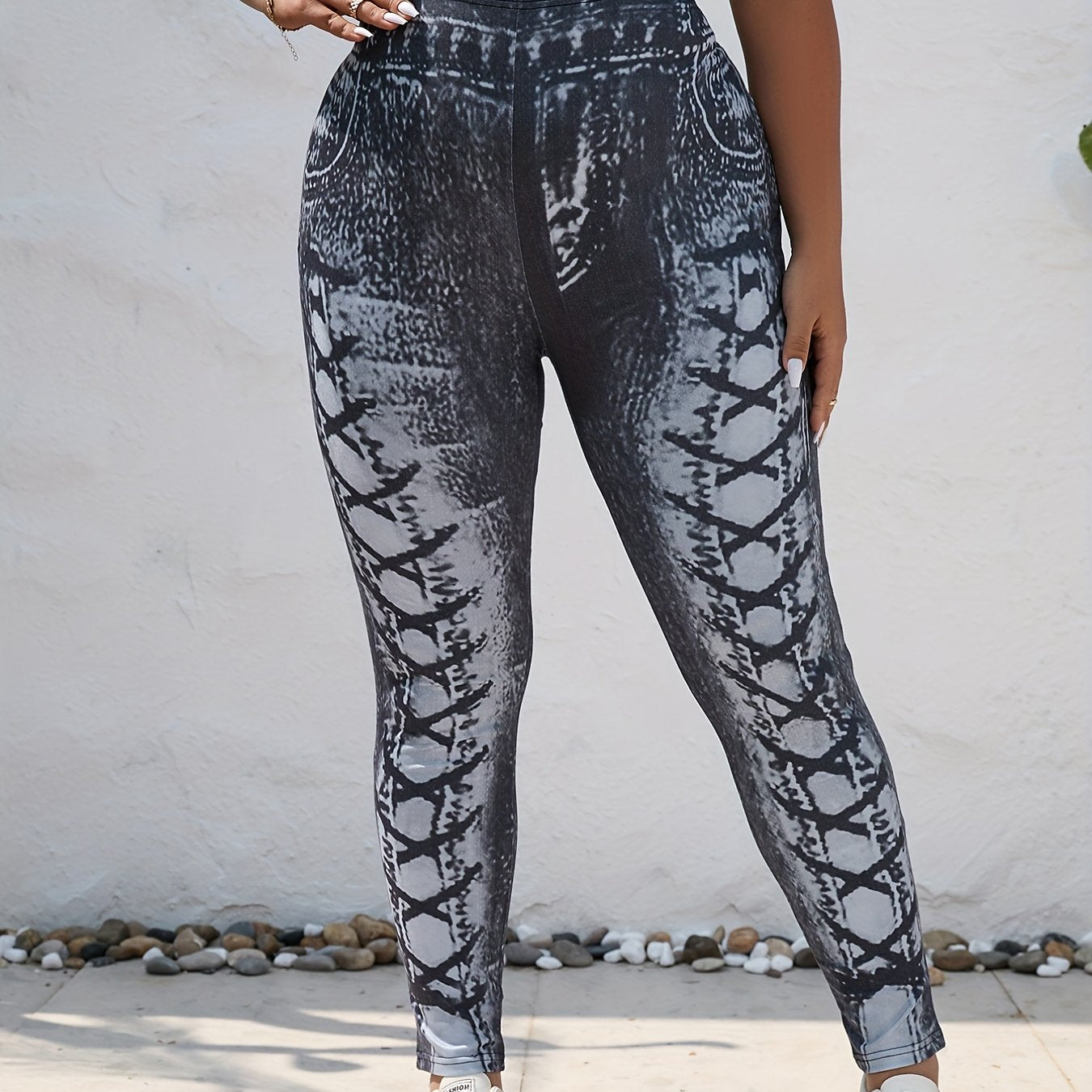  Denim Print High Rise Leggings