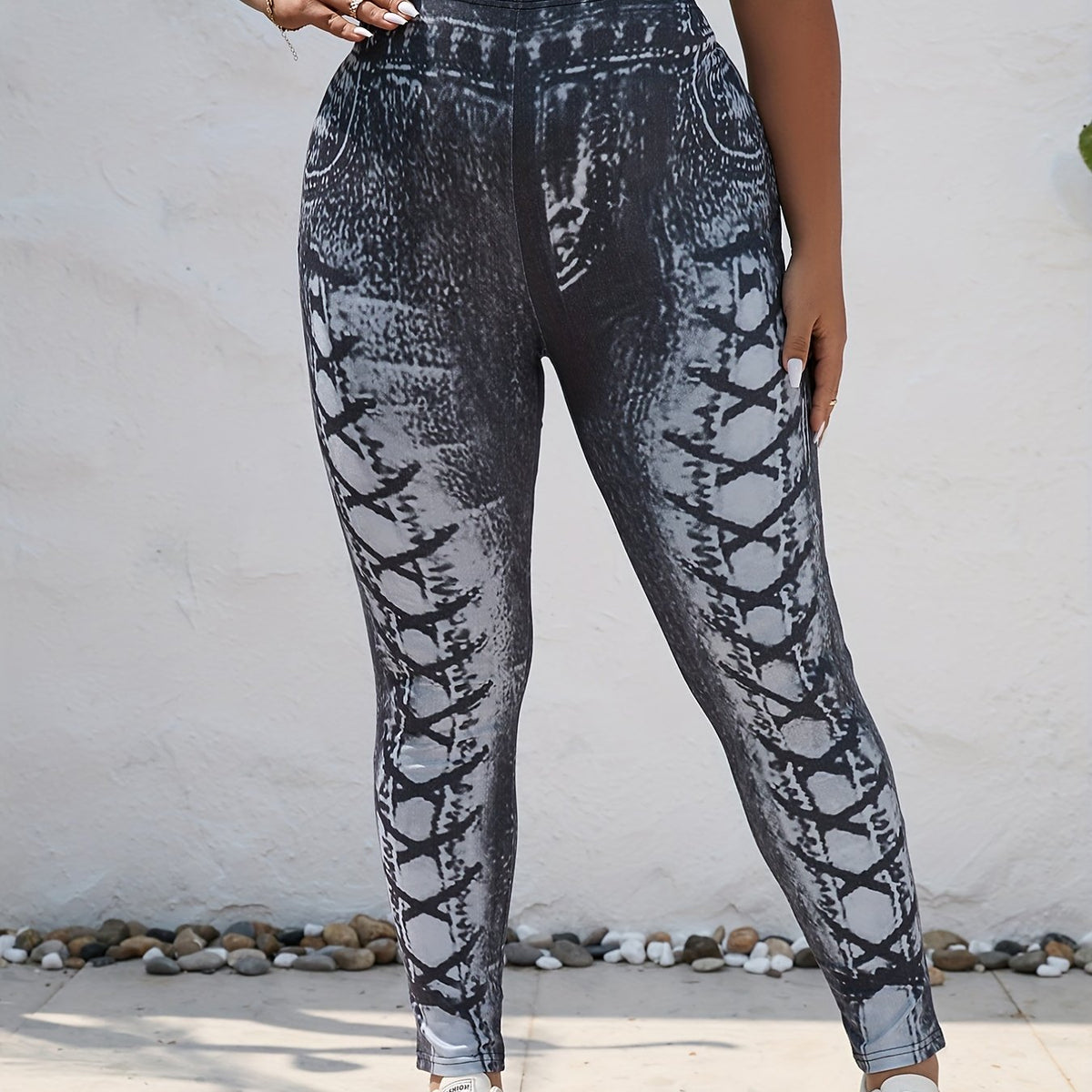  Denim Print High Rise Leggings