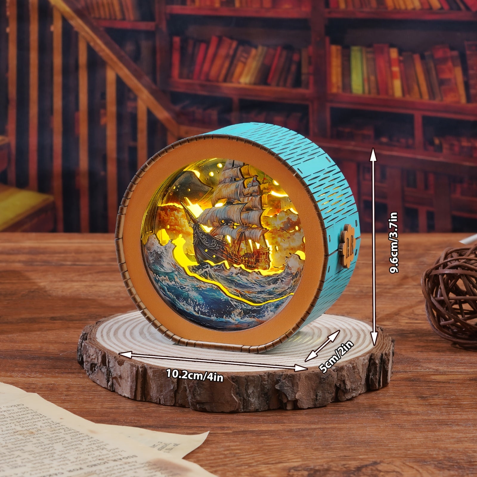3D Wooden Puzzle Night Light Sailing in Stormy Seas Touch Switch