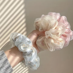 Floral Print Organza Scrunchies Hair Tie Ponytail Holder