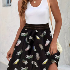  Colorblock Feather Print Tank Dress
