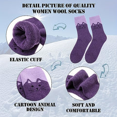 5 pairs Outdoor Cat Pattern Soft Thick Casual Cotton Warm Socks