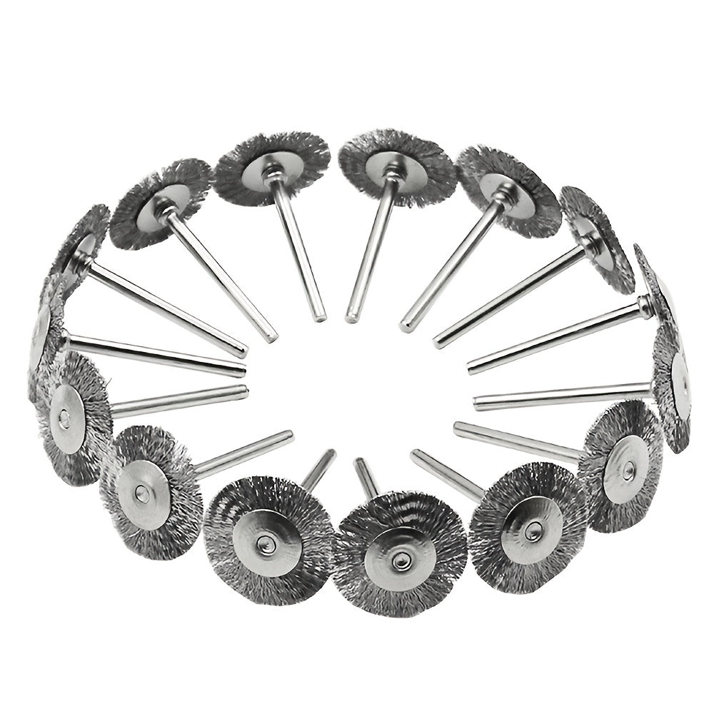15pcs T Shaped Stainless Steel Wire Brushes with 1 8'' Mandrel