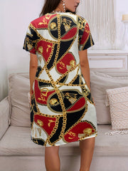 Chain Print Nightdress Short Sleeve Sleep Dress Women's Sleepwear