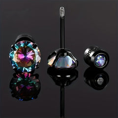 Rainbow Zircon Titanium Steel Stud Earrings Hypoallergenic Spiral Stud Earrings