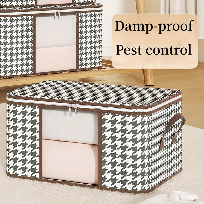 Houndstooth Storage Bag Large Capacity Clothes Organizer With Visible Window