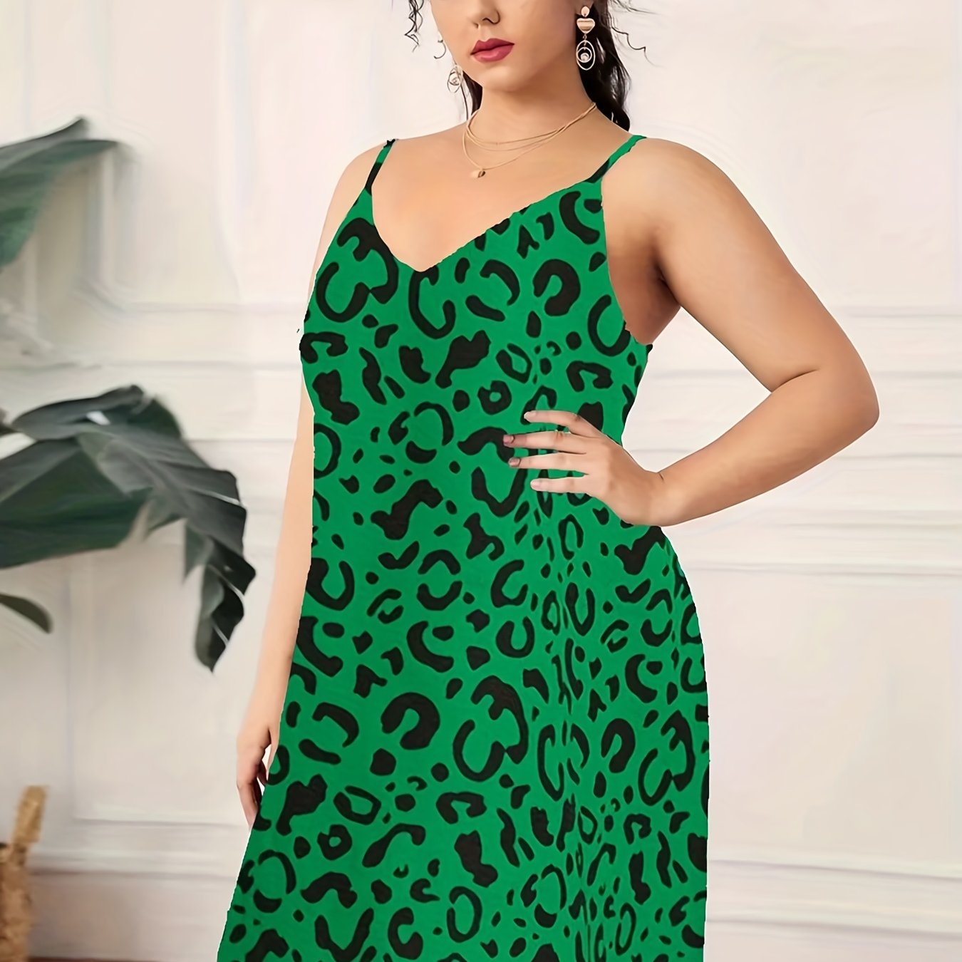  Leopard Print V Neck Lounge Cami Dress