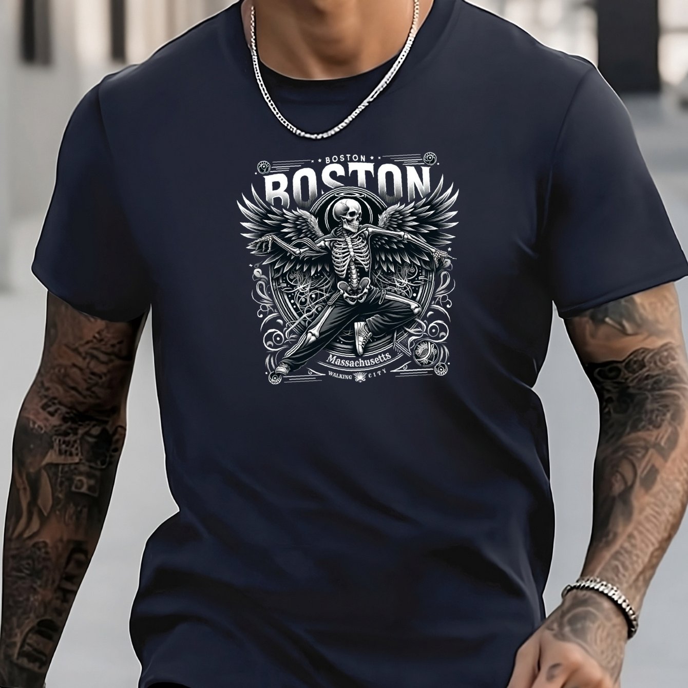 Men's Skeleton Pattern Shirt Casual Short Sleeve Tee Top