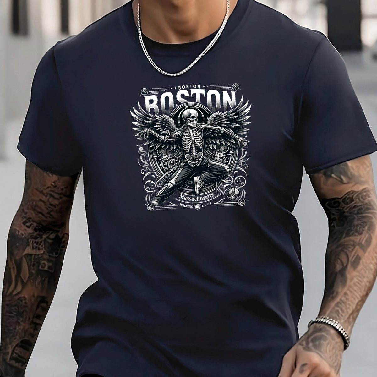 Men's Skeleton Pattern Shirt Casual Short Sleeve Tee Top