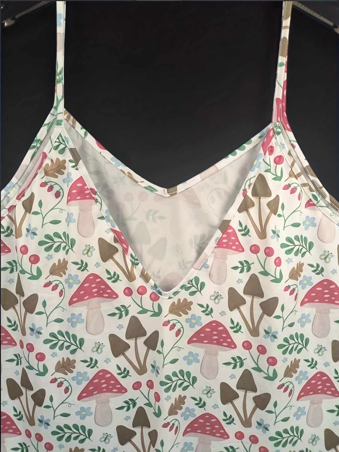  Mushroom & Leaf Print V Neck Cami Nightdress