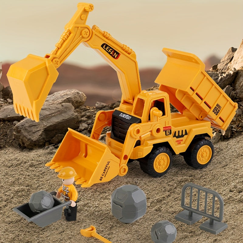3-in-1 Engineering Vehicle Toy for Kids - Excavator Bulldozer Truck