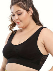 2 Pk Plus Size Sports Bras Set Women's Plus Solid Seamless Breathable Yoga Bra