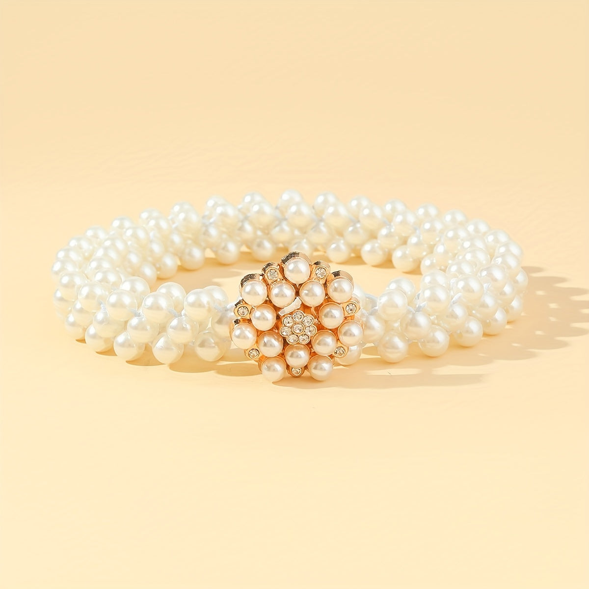 Faux Pearl Belt Elastic Waistband Hollow Out Decoration Belt
