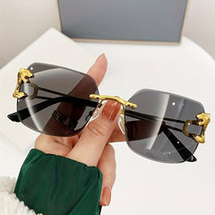 Square Rimless Sunglasses Leopard Gradient UV400
