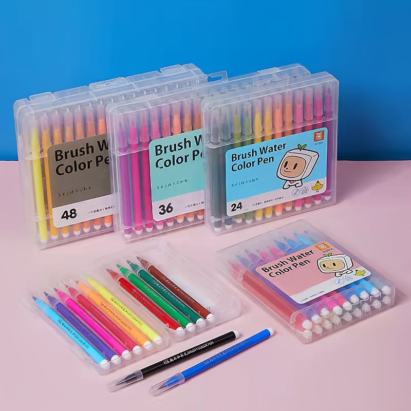 24pcs Soft Tip Watercolor Pens Bright Colors Graffiti Set
