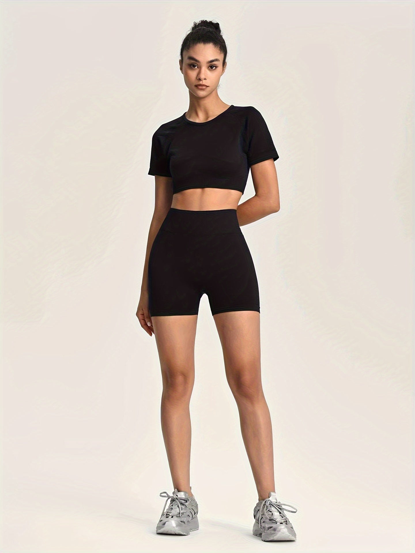 Yoga Workout Set: Crop T-shirt & Running Suit - Women's Activewear