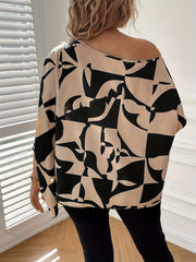  Colorblock Geo Print One Shoulder Short Sleeve Top