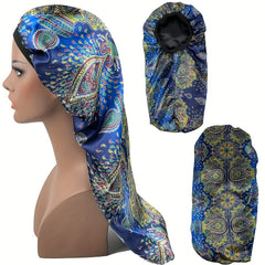 Paisley Print Satin Bonnet Double Layer Sleeping Cap Long Hair Bonnets