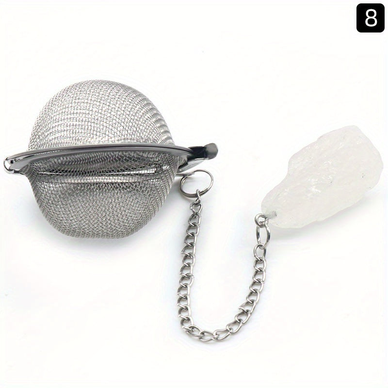 Stainless Steel Tea Infuser Ball Strainer with Healing Stones Rose Quartz