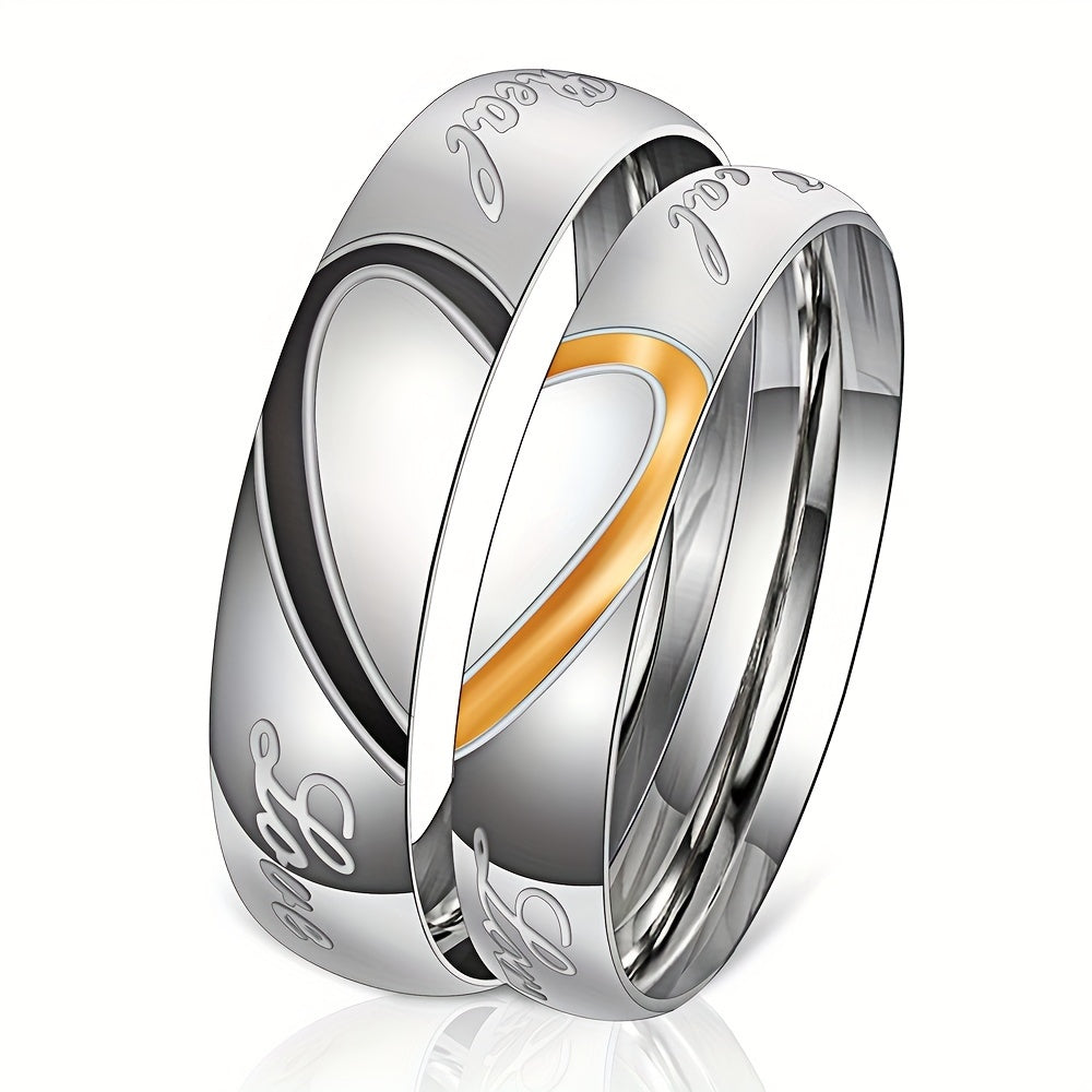 Stainless Steel Couple's Ring Set Double Heart for Weddings
