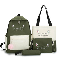 4pcs Cartoon Cat Print Children School Bags for Girls Backpacks